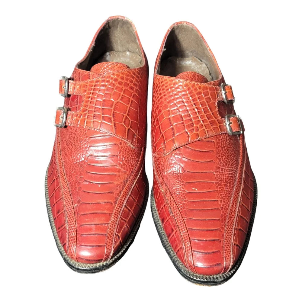 Stacy Adams Crocodile Monk Strap Dress Shoes Size 7 M Red‎ SB1